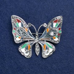 Брошка Метелик сріблястий метал, емаль і стрази 54х45мм + - купити біжутерію дешево в інтернеті