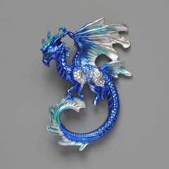 Брошка кулон Дракон синя та сіра матова емаль сріблястий метал 42х58мм купити біжутерію дешево в інтернеті
