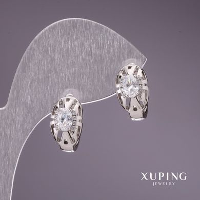 Сережки Xuping з білими каменями 8х15мм родій купити біжутерію дешево в інтернеті