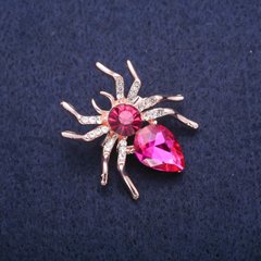 Брошка Павук з рожевими кристалами і білими стразами, золотистий метал 29х32мм купити біжутерію дешево в