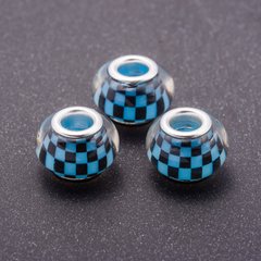 Намистина Пандора блакитна шах матка пластик d-13мм d-5мм фас.11шт купити біжутерію дешево в інтернеті