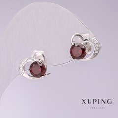 Сережки Xuping Серця з червоними каменями 10х12мм родій купити біжутерію дешево в інтернеті