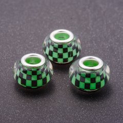 Намистина Пандора зелена шах матка пластик d-13мм d-5мм фас.11шт купити біжутерію дешево в інтернеті