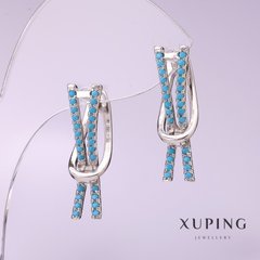 Сережки Xuping з блакитними стразами 7х25мм родій купити біжутерію дешево в інтернеті