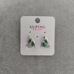 Сережки Xuping з зеленими каменями 10х16мм Родій купити біжутерію дешево в інтернеті