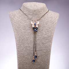 Підвіска-галстук Метелик з синіми кристалами і синіми стразами купити біжутерію дешево в інтернеті