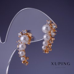 Сережки Xuping з перлами "Майорка" 25х12мм "позолота 18К " купити біжутерію дешево в інтернеті