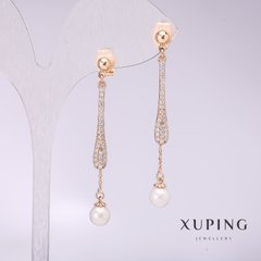 Сережки Xuping з білими перлами Майорка 45х6мм позолота купити біжутерію дешево в інтернеті