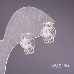 Сережки Xuping з білими каменями 15х11мм родій купити біжутерію дешево в інтернеті