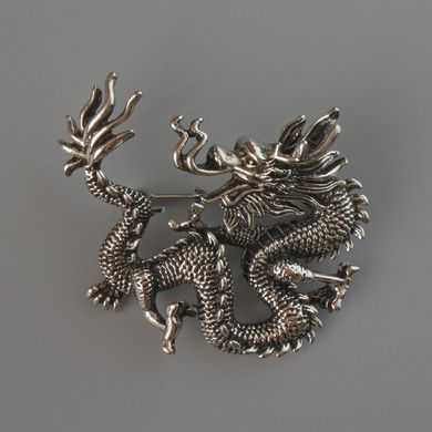 Брошка кулон Дракон сріблястий метал 44х37мм купити біжутерію дешево в інтернеті