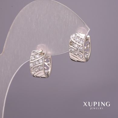 Сережки Xuping з білими каменями 6х12мм Родій купити біжутерію дешево в інтернеті