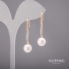 Сережки Xuping з перлами Майорка 10х38мм Родій, Позолота 18К купити біжутерію дешево в інтернеті