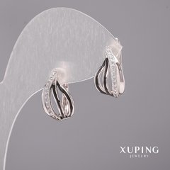 Сережки Xuping з білими каменями і чорною емаллю 10х16мм Родій купити біжутерію дешево в інтернеті