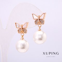 Сережки Xuping Метелики з білому перлами Майорка 12х25мм позолота купити біжутерію дешево в інтернеті