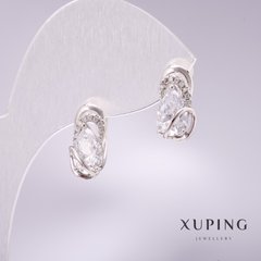 Сережки Xuping з білими каменями 14х8мм родій купити біжутерію дешево в інтернеті