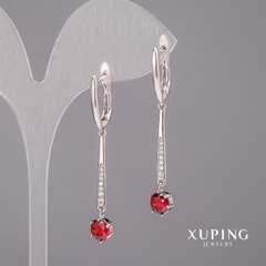 Сережки Xuping з червоними каменями 6х48мм Родій купити біжутерію дешево в інтернеті