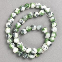 Намистини зелено сіро білі "Агат" (іміт. акрил) на волосіні гладка кулька d-8мм+- L-40см +- купити біжутерію