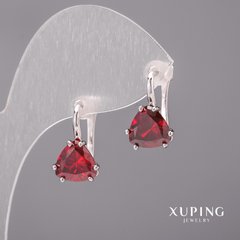 Сережки Xuping з червоними каменями 10х17мм Родій купити біжутерію дешево в інтернеті