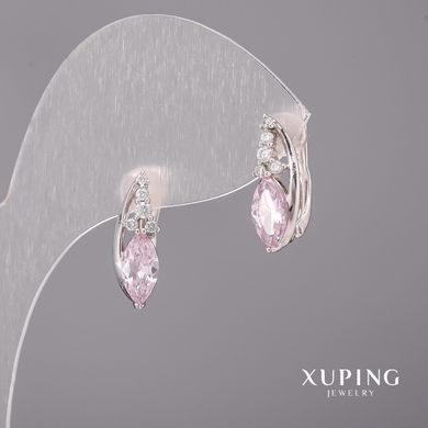 Сережки Xuping з рожевими каменями 5х16мм Родій купити біжутерію дешево в інтернеті
