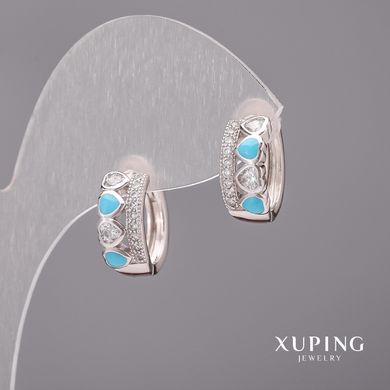 Сережки Xuping з білими каменями і синьою емаллю 6х15мм Родій купити біжутерію дешево в інтернеті