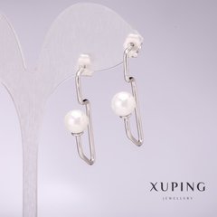 Сережки Xuping з білим перлами Майорка 34х8мм родій купити біжутерію дешево в інтернеті