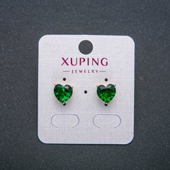 Сережки Серце Xuping Сережки пусети кульчики Позолота 18К із зеленим кристалом d-8мм + - купити біжутерію