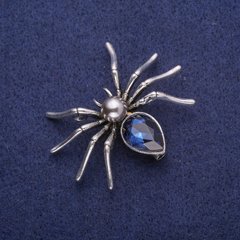 Брошка Павук з кристалом і перлиною (іміт.), сріблястий метал 36х46мм купити біжутерію дешево в інтернеті