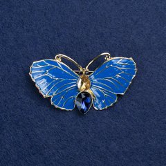 Брошка Метелик золотистий метал, емаль і кристали 50х27мм + - купити біжутерію дешево в інтернеті