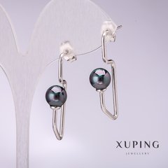 Сережки Xuping з чорним перлами Майорка 34х8мм родій купити біжутерію дешево в інтернеті
