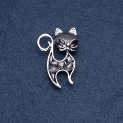 Брошка "Котик" чорний Котяче око колір металу "срібло" 30х45мм купити біжутерію дешево в інтернеті