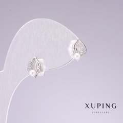 Сережки гвоздики Xuping родій Губи з білими стразами 7х10мм купити біжутерію дешево в інтернеті