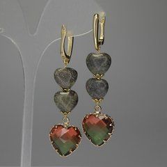 Сережки Яшма серце 12мм+- серце 16мм+ L-53мм+-
