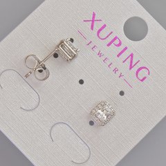 Сережки пусети Xuping з білим кристалом та стразами d-6,5х5,5мм+- Родій купити біжутерію дешево в інтернеті