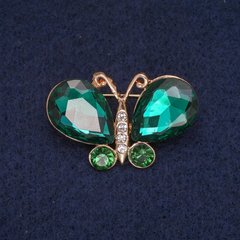 Брошка Метелик з зеленими і білими кристалами, золотистий метал 23х34мм купити біжутерію дешево в інтернеті