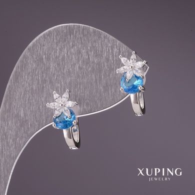 Сережки Xuping з блакитними каменями 17х8мм родій купити біжутерію дешево в інтернеті