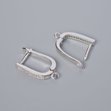Швензи для сережок білі стрази, сріблястий колір металу 19х11х3мм пара купити біжутерію дешево в інтернеті