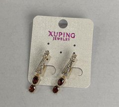 Сережки Xuping з червоним каменем 30х4мм позолота 18к купити біжутерію дешево в інтернеті