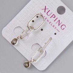 Сережки Xuping з білими стразами d-15х2мм, L-35мм+-, родій купити біжутерію дешево в інтернеті