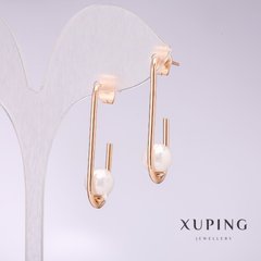 Сережки Xuping з білими перлами Майорка 34х8мм позолота купити біжутерію дешево в інтернеті