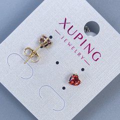 Сережки пусети кульчики Xuping Серце з червоним каменем 5мм+- позолота 18к