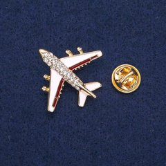 Брошь "Самолет" 27х30мм коричневая полоса цвет металла "золото" купить оптом дешево в интернет