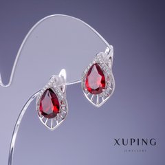 Сережки Xuping з червоними кристалами 17х12мм родій купити біжутерію дешево в інтернеті