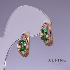 Сережки Xuping з зеленими цирконами 18х9мм "позолота 18к" купити біжутерію дешево в інтернеті