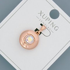 Кулон Xuping з рожево-жовтим кристалом та білими стразами d-14мм+ - L-20мм+- позолота 18К купити біжутерію