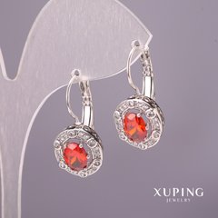 Сережки Xuping з червоними каменями 13х25мм Родій купити біжутерію дешево в інтернеті