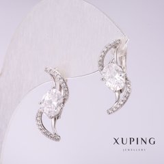 Сережки Xuping з білими каменями 21х8мм родій купити біжутерію дешево в інтернеті