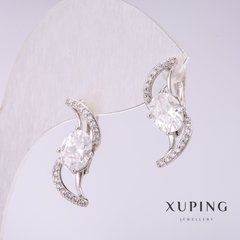 Сережки Xuping з білими каменями 21х8мм родій