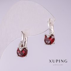 Сережки Xuping з червоними каменями 17х7мм родій купити біжутерію дешево в інтернеті