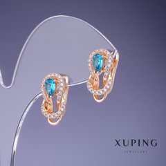 Сережки Xuping з блакитними кристалами 17х9мм "позолота 18К" купити біжутерію дешево в інтернеті