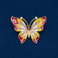 Брошка Метелик емаль, білі стрази, золотистий метал 54х43мм + - купити біжутерію дешево в інтернеті
